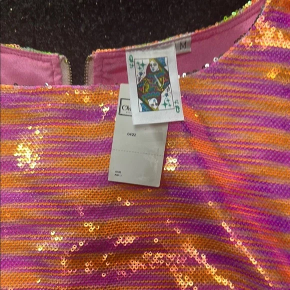 Queen of Sparkles Pink and Orange Sequin Crop Top - Picture 3 of 3